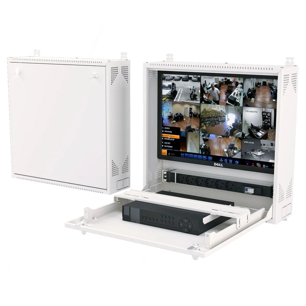 Wall Mount DVR Enclosure & Network Equipment Cabinet, Light Gray | 1U Adjustable Mounting Rail, Secure Locking System & 90-degree Foldable Front Door