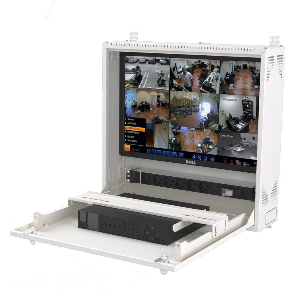 Wall Mount DVR Enclosure & Network Equipment Cabinet, Light Gray | 1U Adjustable Mounting Rail, Secure Locking System & 90-degree Foldable Front Door