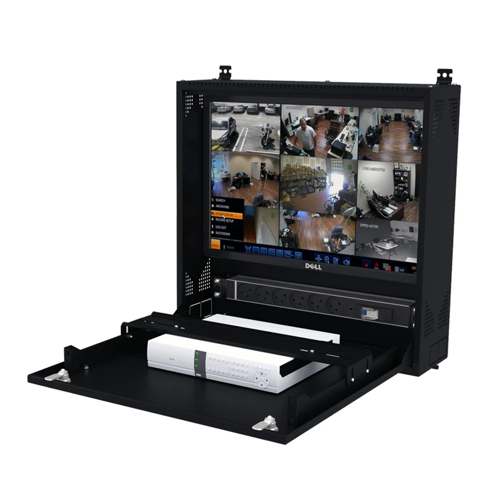 Wall Mount DVR Enclosure & Network Equipment Cabinet, Black | 1U Adjustable Mounting Rail, Secure Locking System & 90-degree Foldable Front Door