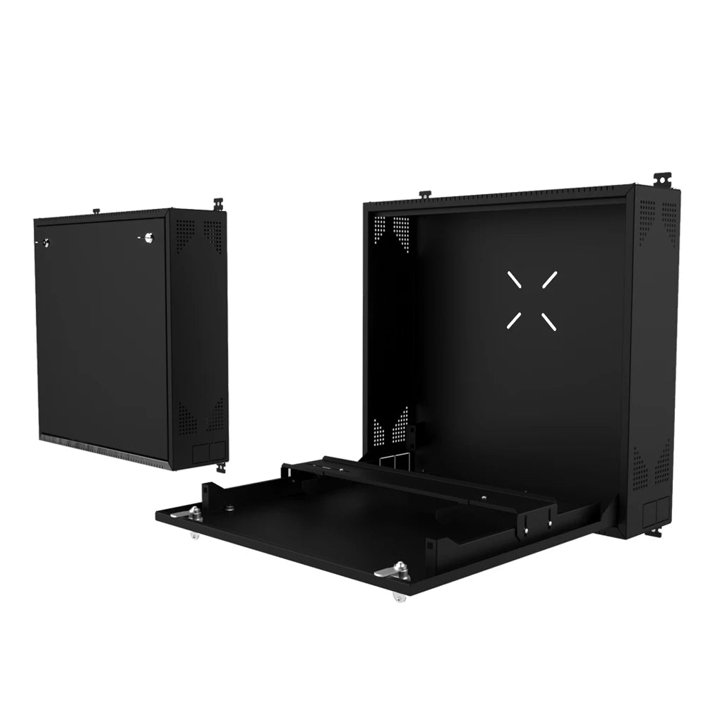 Wall Mount DVR Enclosure & Network Equipment Cabinet, Black | 1U Adjustable Mounting Rail, Secure Locking System & 90-degree Foldable Front Door