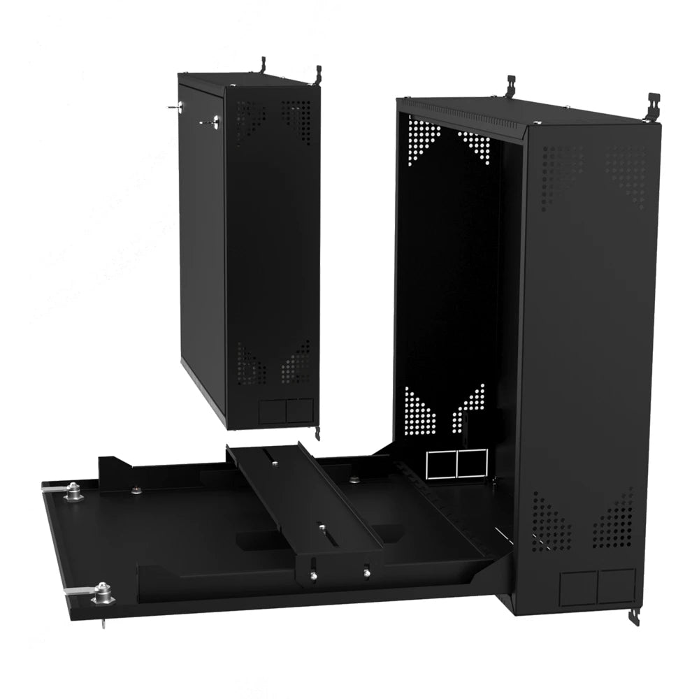 Wall Mount DVR Enclosure & Network Equipment Cabinet, Black | 1U Adjustable Mounting Rail, Secure Locking System & 90-degree Foldable Front Door