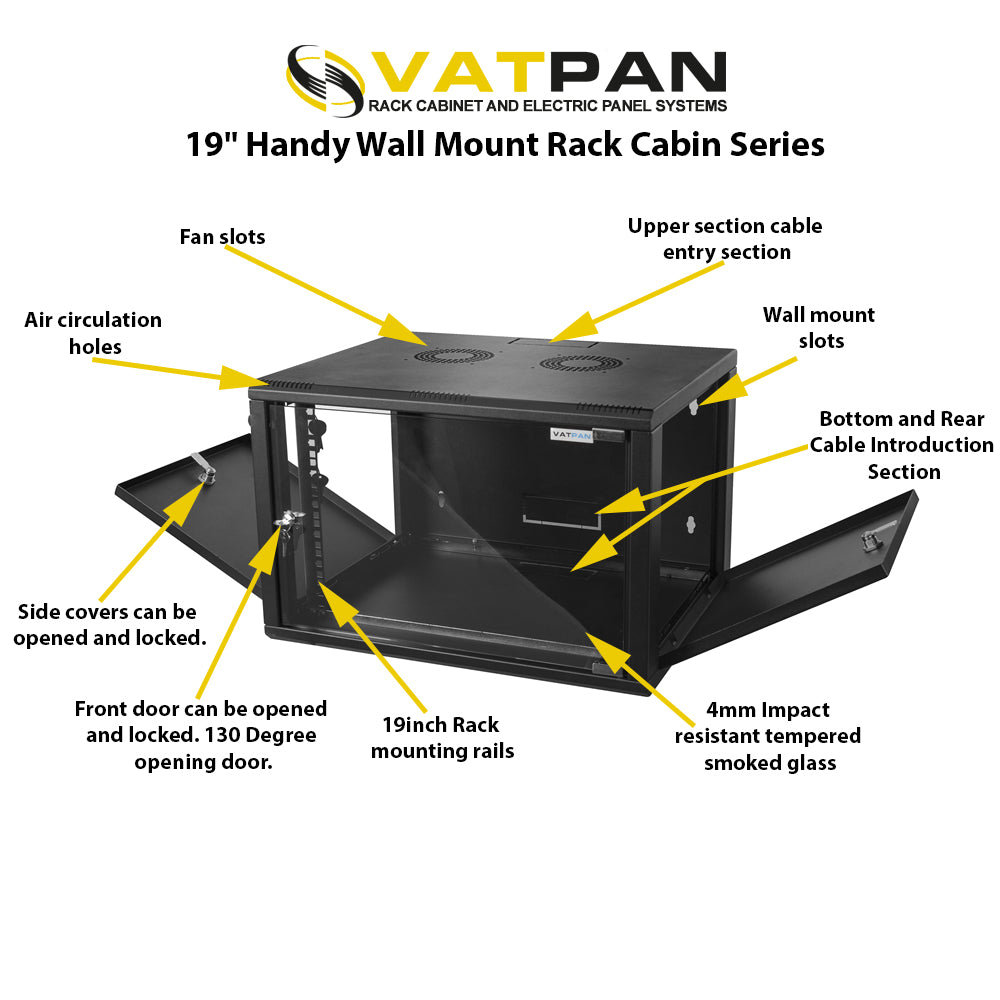 Gabinete en rack para servidores de montaje en pared 7U | Gabinete de red de datos para montaje en bastidor | Gabinete de red de TI de 19 pulgadas con panel de vidrio templado de 4 mm | Profundidad de 24 pulgadas (600 mm)