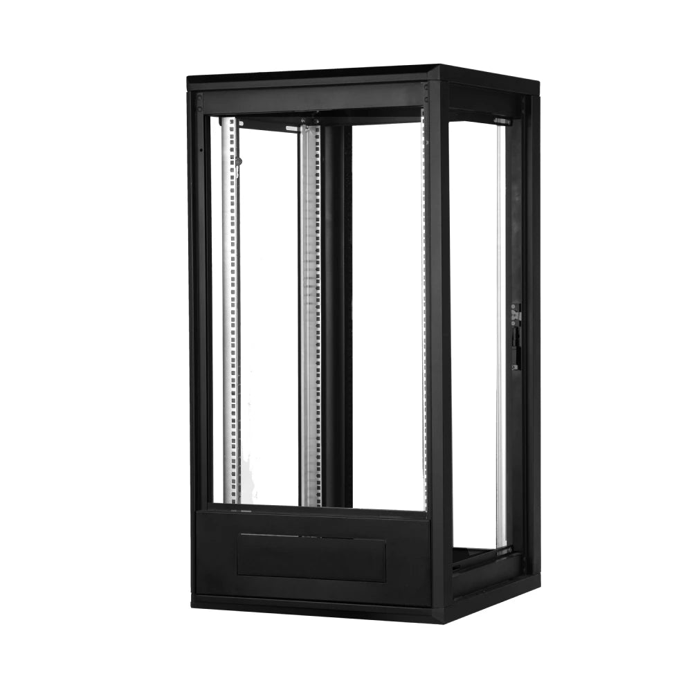 24U Floor Standing Server Rack Cabinet - Free Standing IT Network Enclosure w/ Lock & Tempered Front Glass | Modular with Wheels | 600mm W x 600mm D(24"x24")