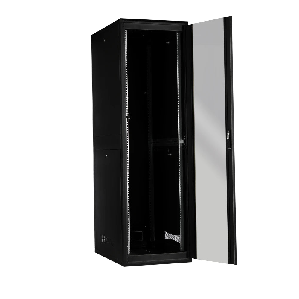 42U Floor Standing Server Rack Cabinet - Free Standing IT Network Enclosure w/ Lock & Tempered Front Glass | Modular with Wheels | 600mm W x 600mm D(24"x24")