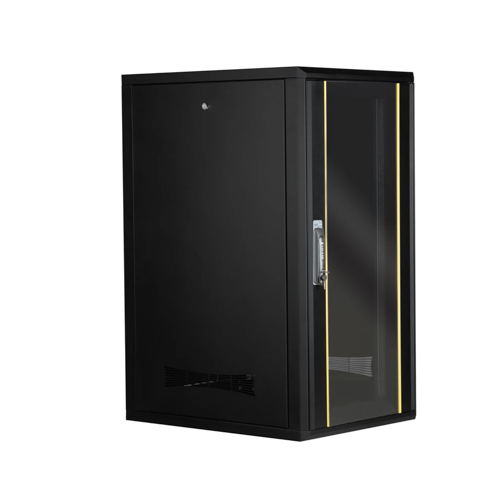 24U Floor Standing Server Rack Cabinet - Free Standing IT Network Enclosure w/ Lock & Tempered Front Glass | Modular with Wheels | 600mm W x 800mm D (24"x32")