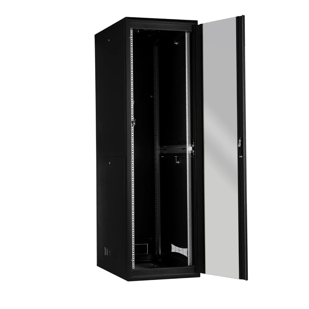 42U Floor Standing Server Rack Cabinet - Free Standing IT Network Enclosure w/ Lock & Tempered Front Glass | Modular with Wheels | 600mm W x 800mm D(24"x32")