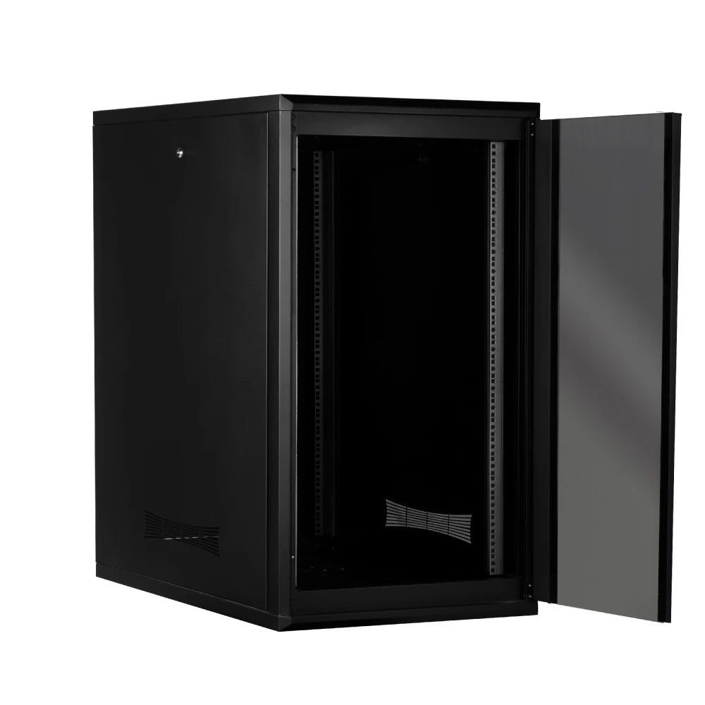 24U Floor Standing Server Rack Cabinet - Free Standing IT Network Enclosure w/ Lock & Tempered Front Glass | Modular with Wheels | 600mm W x 1000mm D(24"x40")