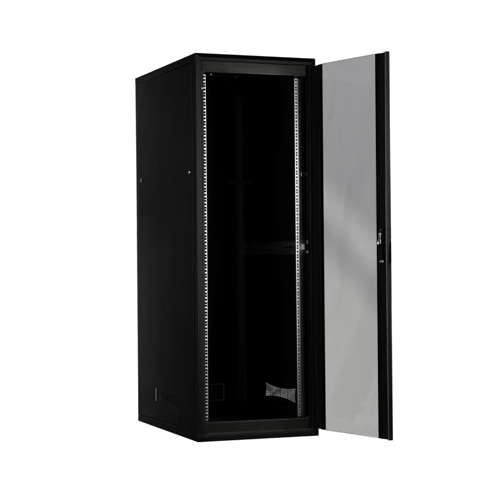 42U Floor Standing Server Rack Cabinet - Free Standing IT Network Enclosure w/ Lock & Tempered Front Glass | Modular with Wheels | 600mm W x 1000mm D(24"x40")