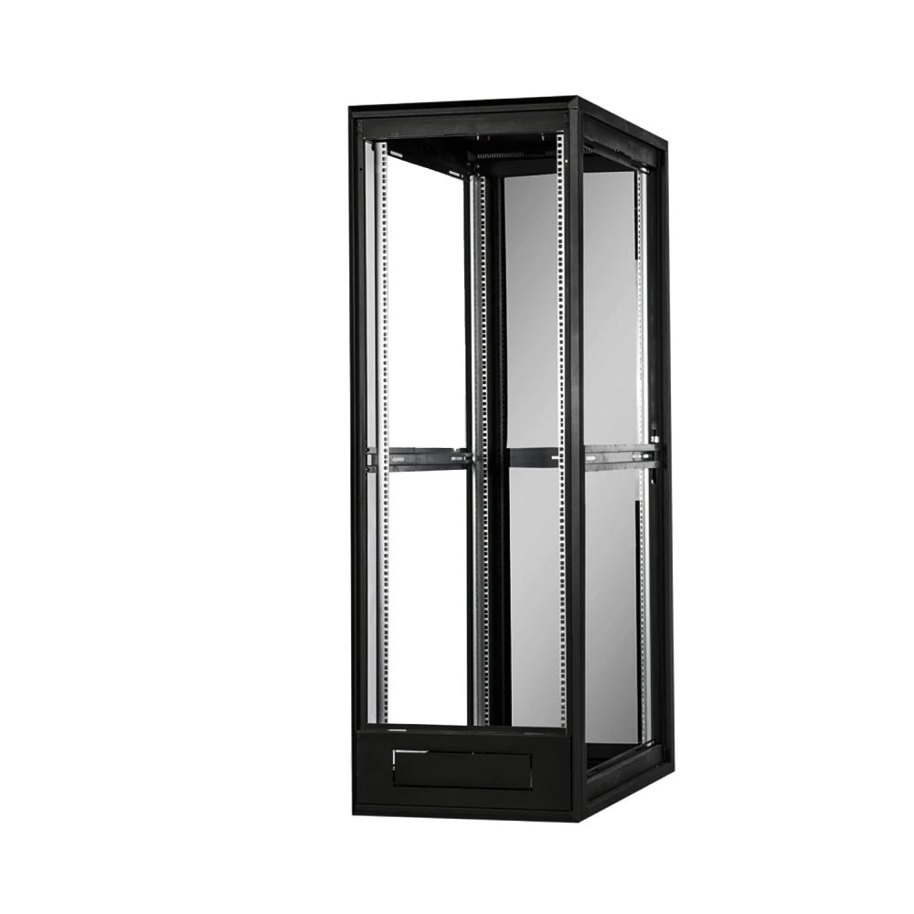 42U Floor Standing Server Rack Cabinet - Free Standing IT Network Enclosure w/ Lock & Tempered Front Glass | Modular with Wheels | 600mm W x 1000mm D(24"x40")