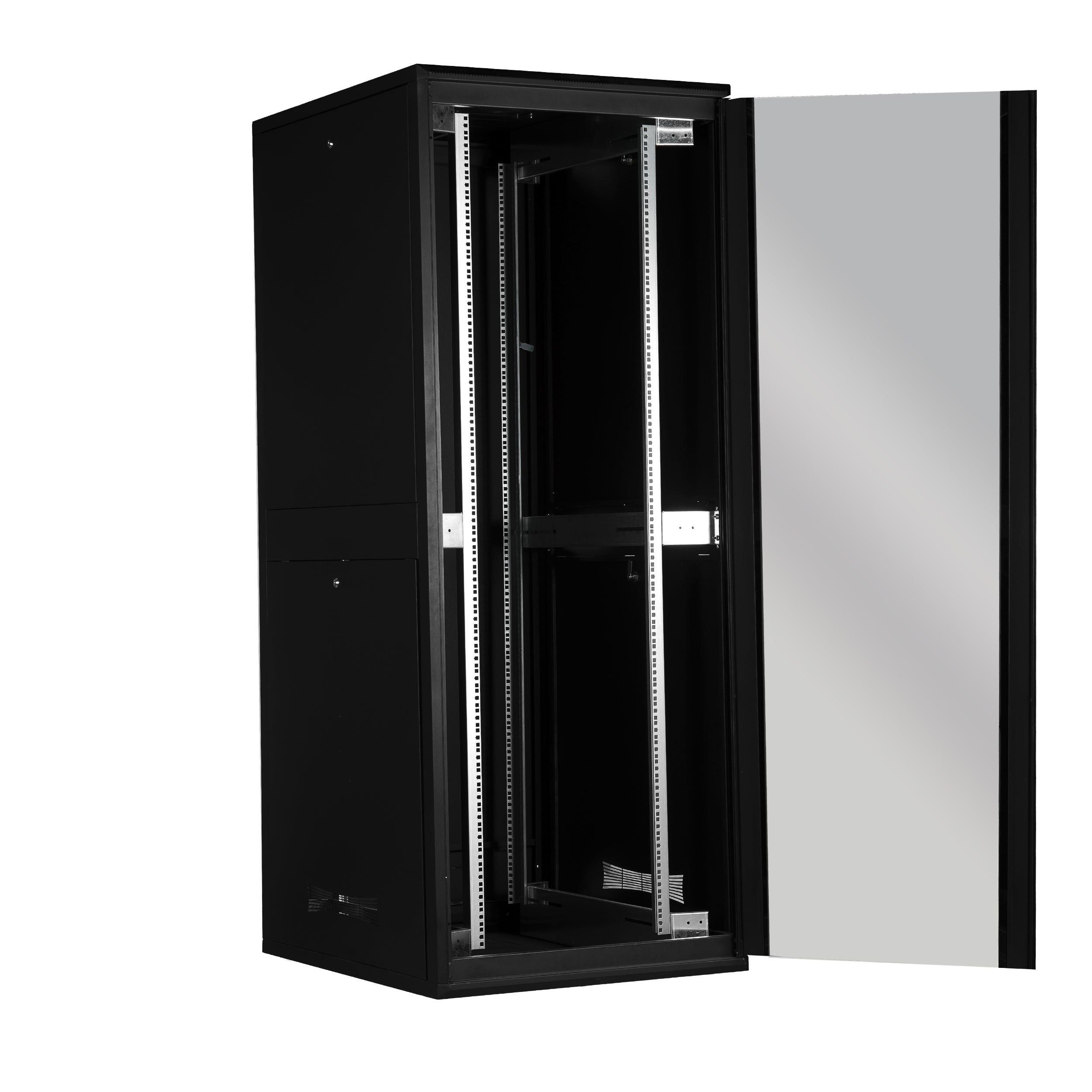 42U Floor Standing Server Rack Cabinet - Free Standing IT Network Enclosure w/ Lock & Tempered Front Glass | Modular with Wheels | 800mm W x 800mm D (32"x32")