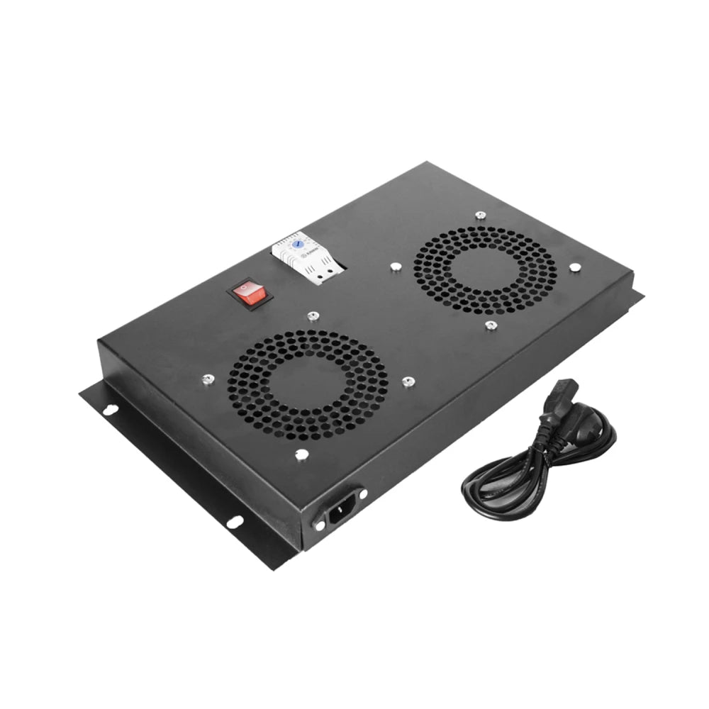 2-Fan Module for Wall-Mounted Server Rack Cabinets | Cooling & Ventilation with Quiet Airflow Management | Analog Thermostat & On/Off Switch