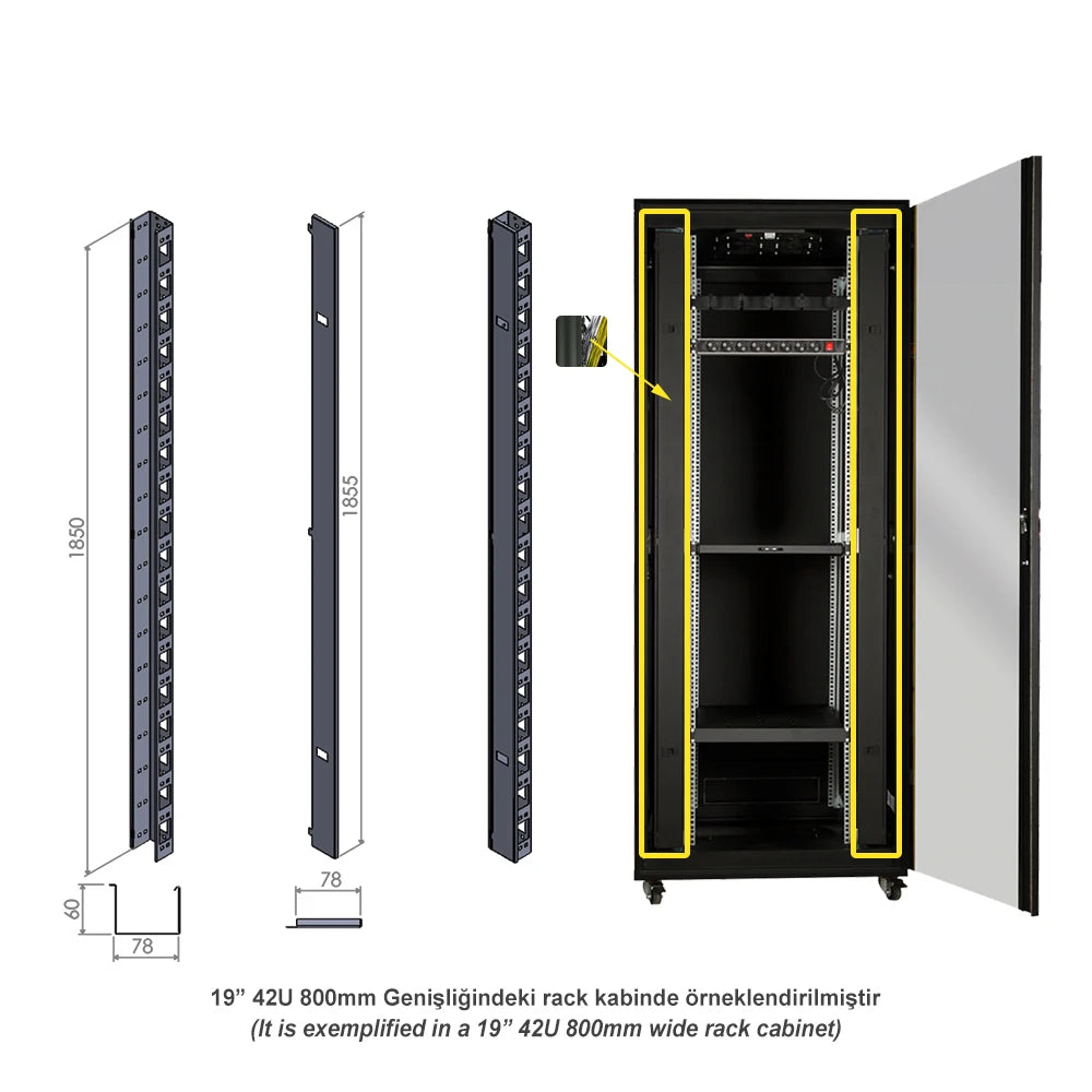 42U Metal Vertical Trough Cable Organizer for Neat Cable Management | Rack Mount Cable Organizer for 19-inch Server Racks & IT Network Cabinets