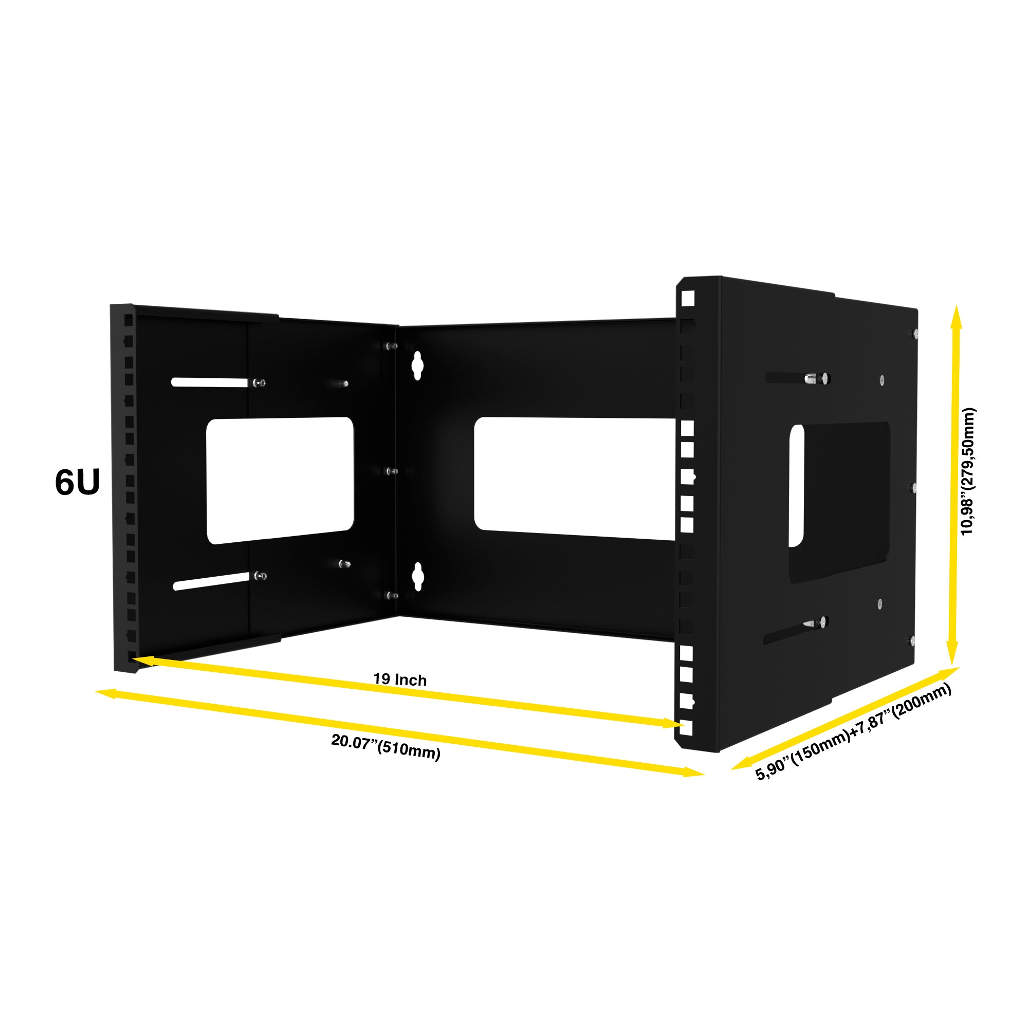 6U Wall Mount Open Frame Network Rack | 19-inch Open-Type Rackmount IT Network Rack | Console Shelves & Adjustable 13.7-inch (350mm) Depth