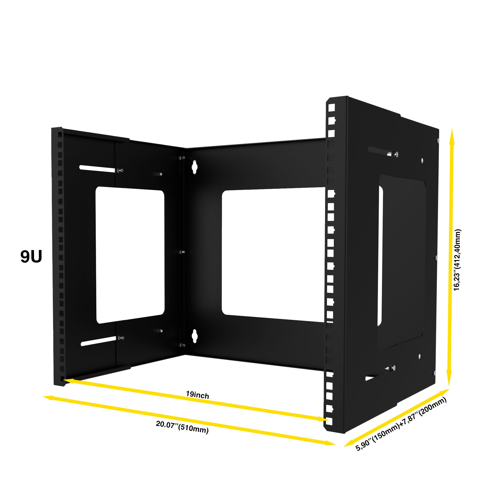 9U Wall Mount Open Frame Network Rack | 19-inch Open-Type Rackmount IT Network Rack | Console Shelves & Adjustable 13.7-inch (350mm) Depth