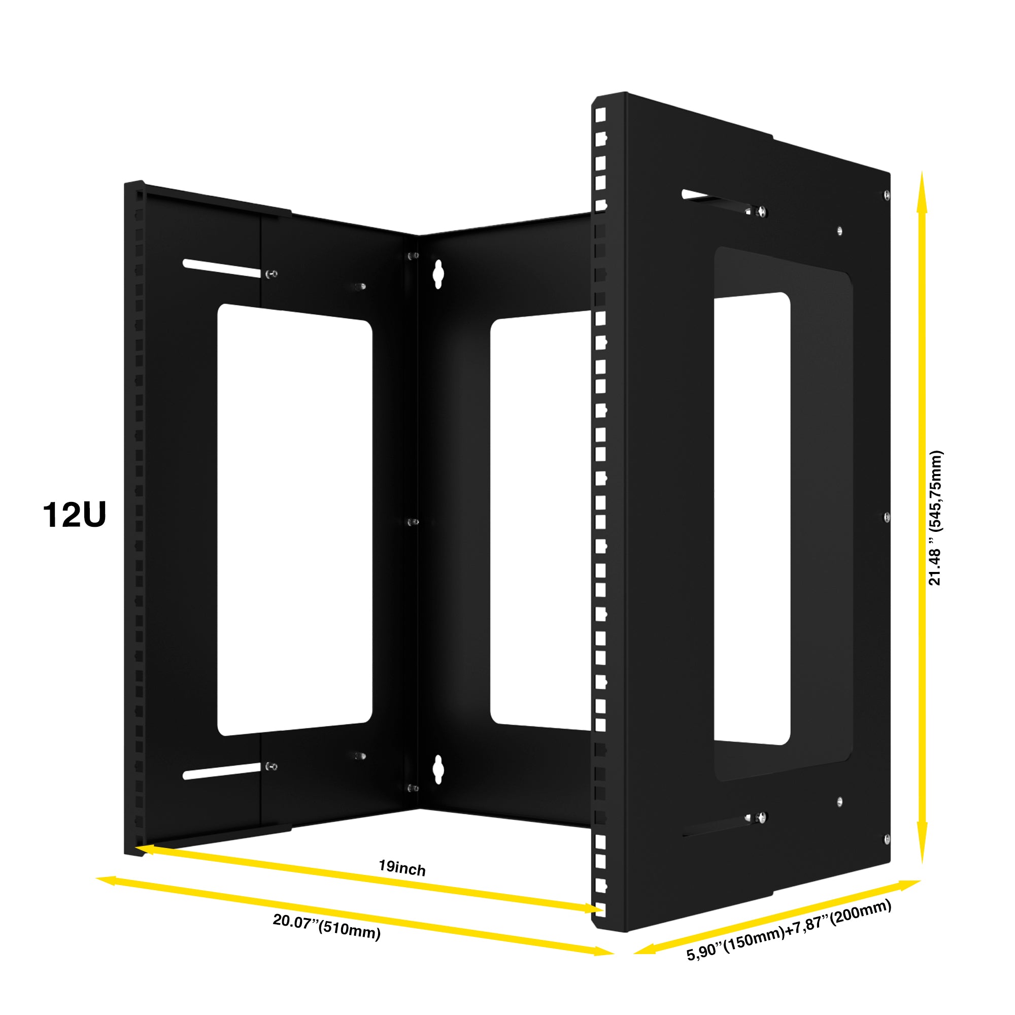 12U Wall Mount Open Frame Network Rack | 19-inch Open-Type Rackmount IT Network Rack | Console Shelves & Adjustable 13.7-inch (350mm) Depth