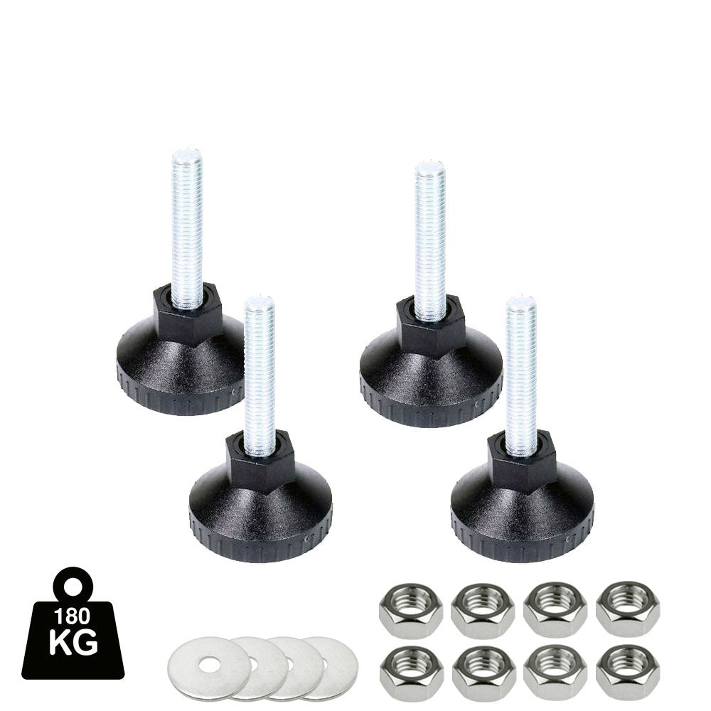 Adjustable server rack cabinet leg leveling kit for stable and secure rack installation.