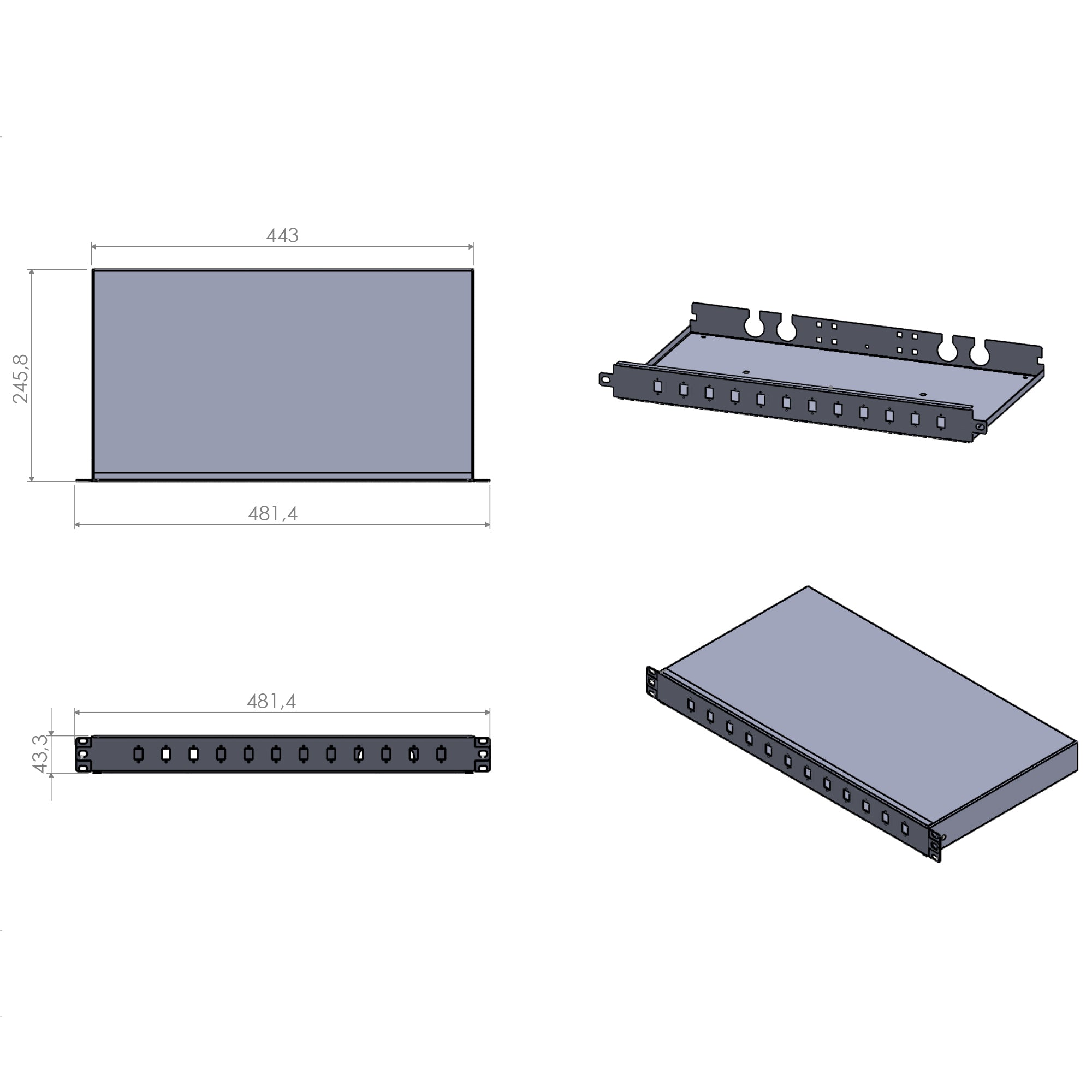 Blank fiber optic patch panel for efficient cabling and seamless network connections.