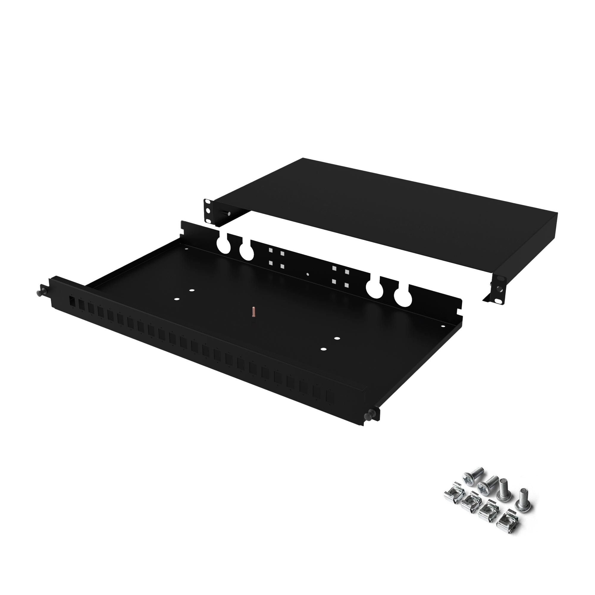 Blank fiber optic patch panel with a reliable connector for efficient cable management.