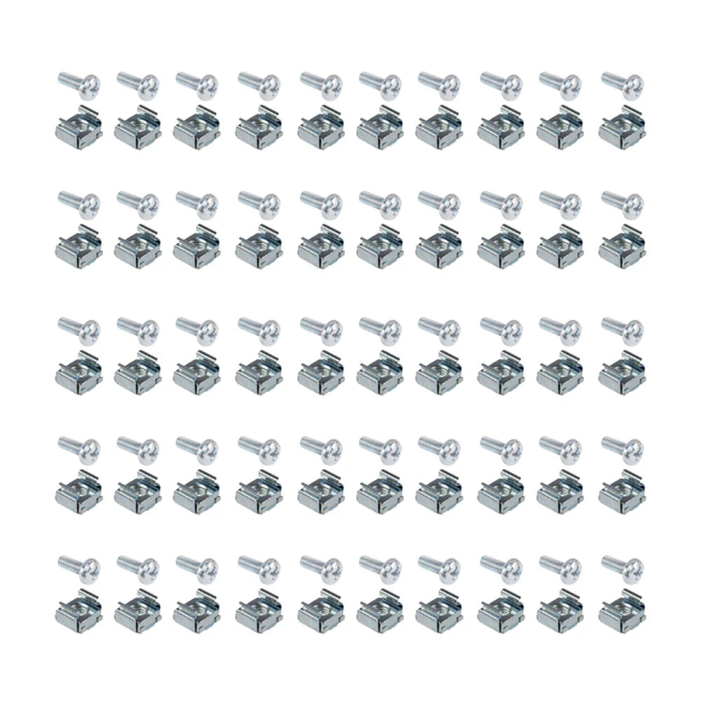 Complete cage nuts mounting kit for server rack cabinets, providing a reliable solution.