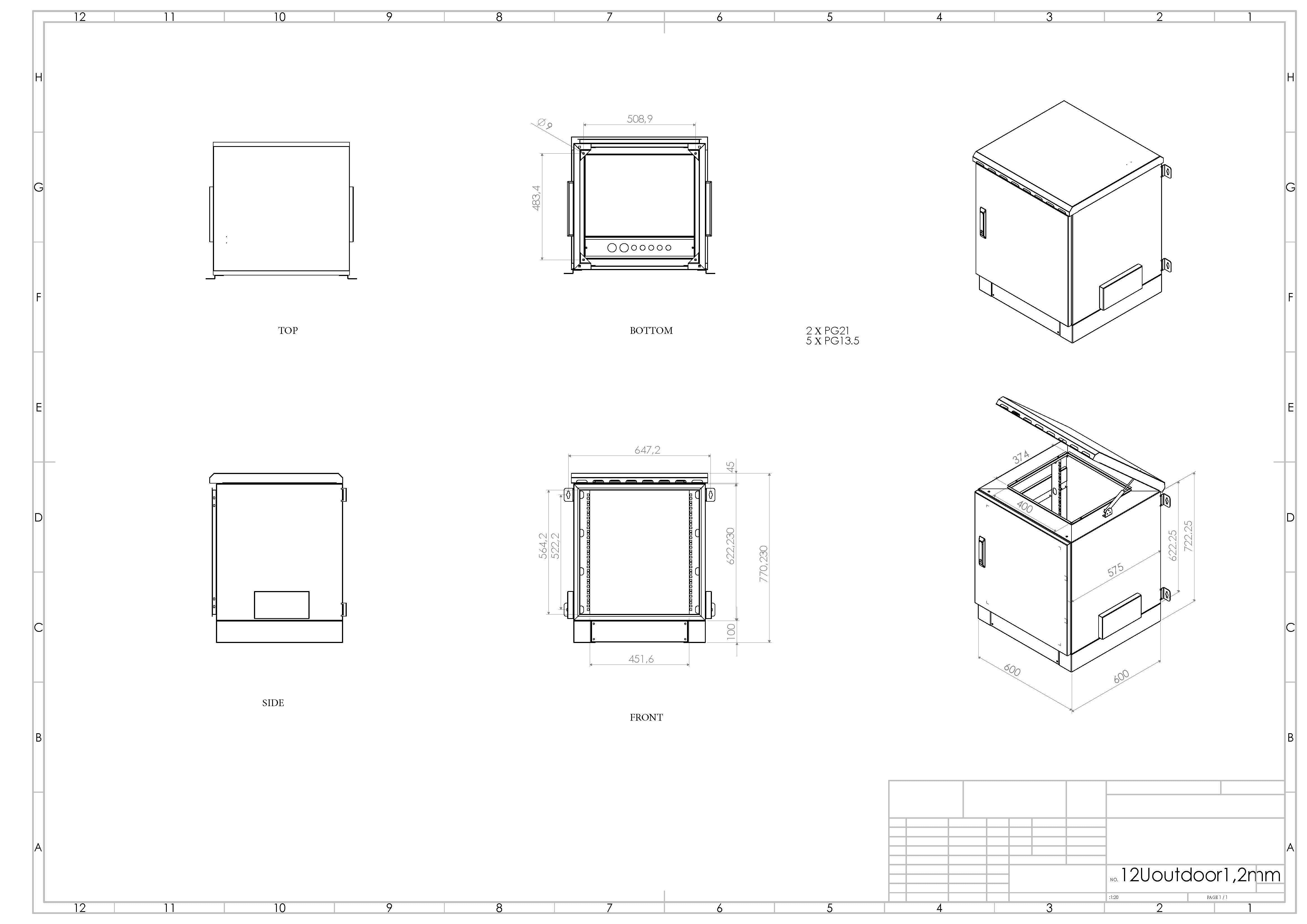 Durable outdoor network cabinet with dust and water resistant enclosure for outdoor use.