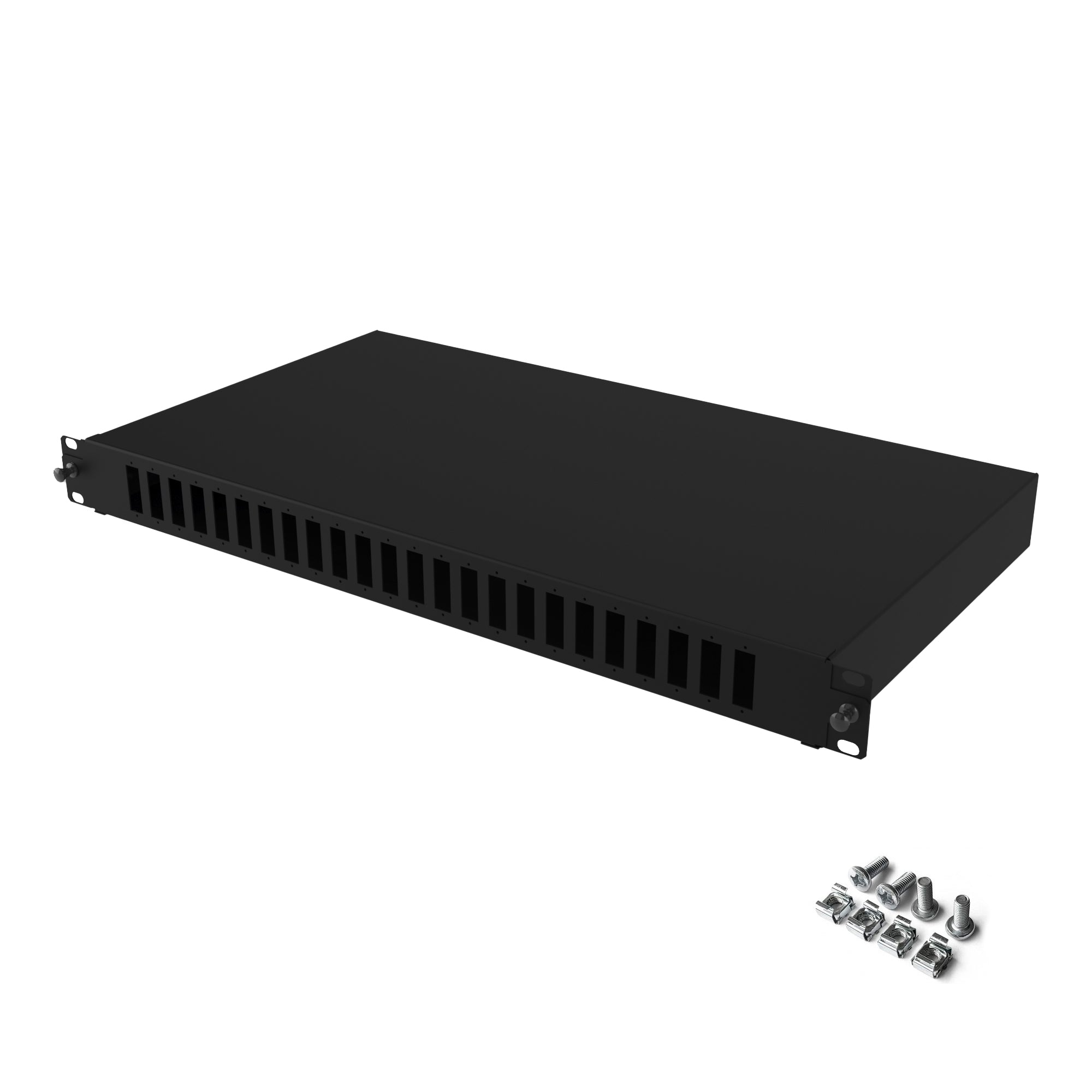 Fiber optic patch panel blank with a reliable connector for efficient cable management.