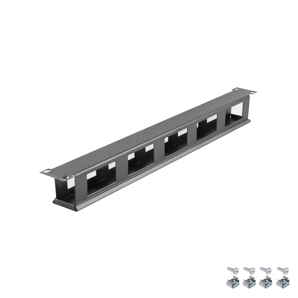 Finger duct rack mount cable management panel for streamlined cabling in network server racks.