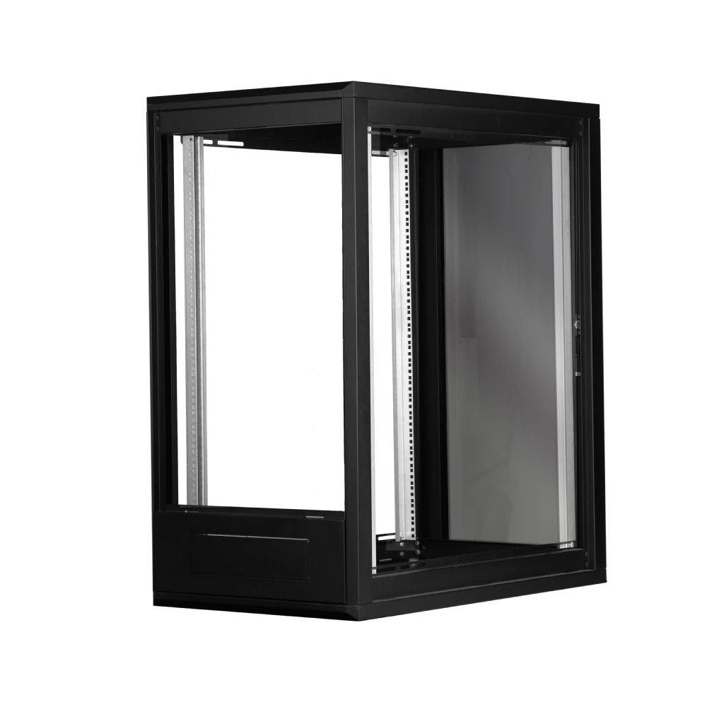 Free standing IT network server cabinet enclosure provides flexible, space saving server management.