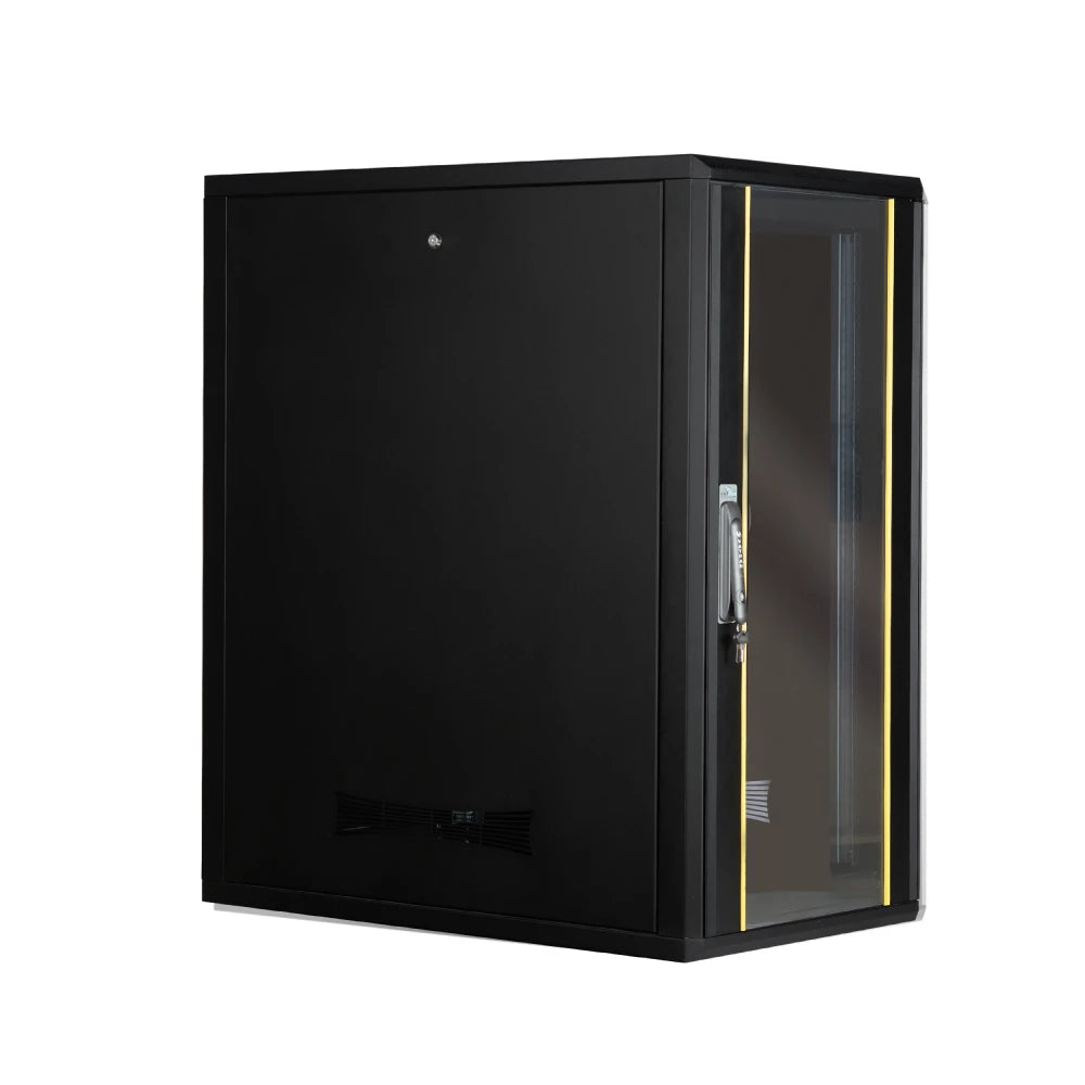 Free standing server cabinet with modular IT network enclosure for flexible and scalable storage.