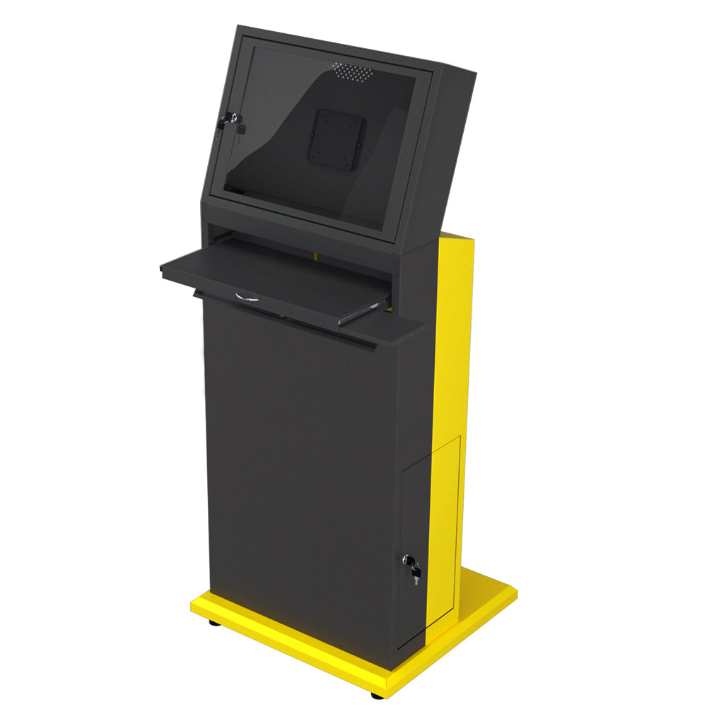 High quality mobile workstation cart with a yellow cabinet for easy IT equipment mobility.