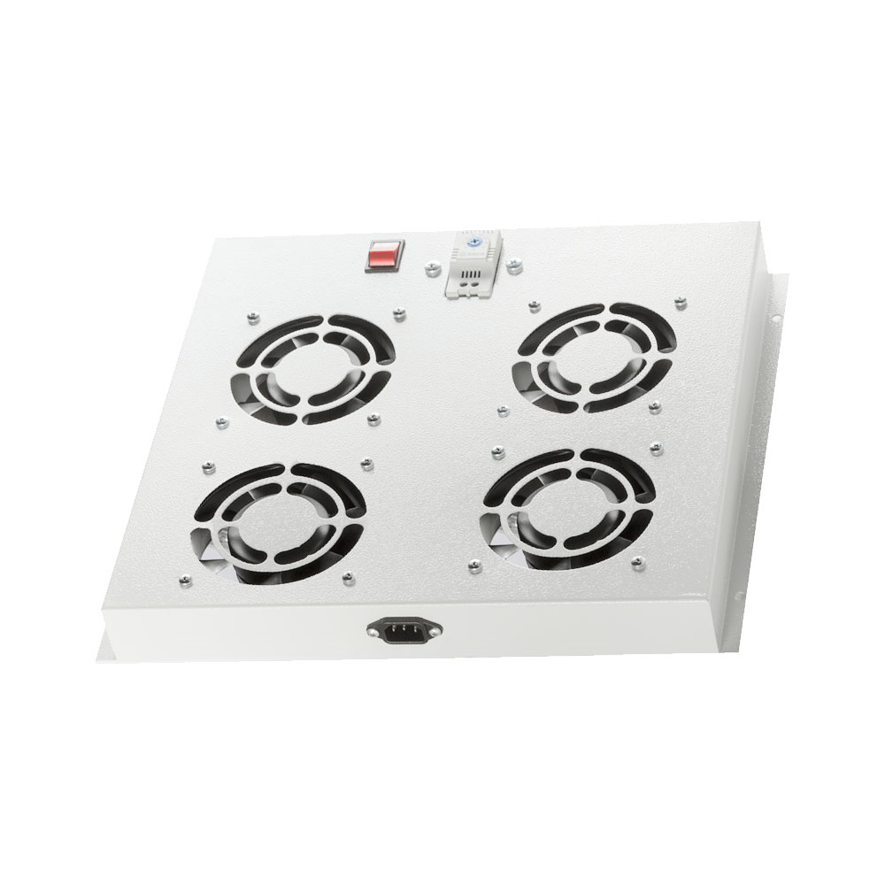 Outdoor cabinet fan module with a thermostat switch for precise temperature regulation.