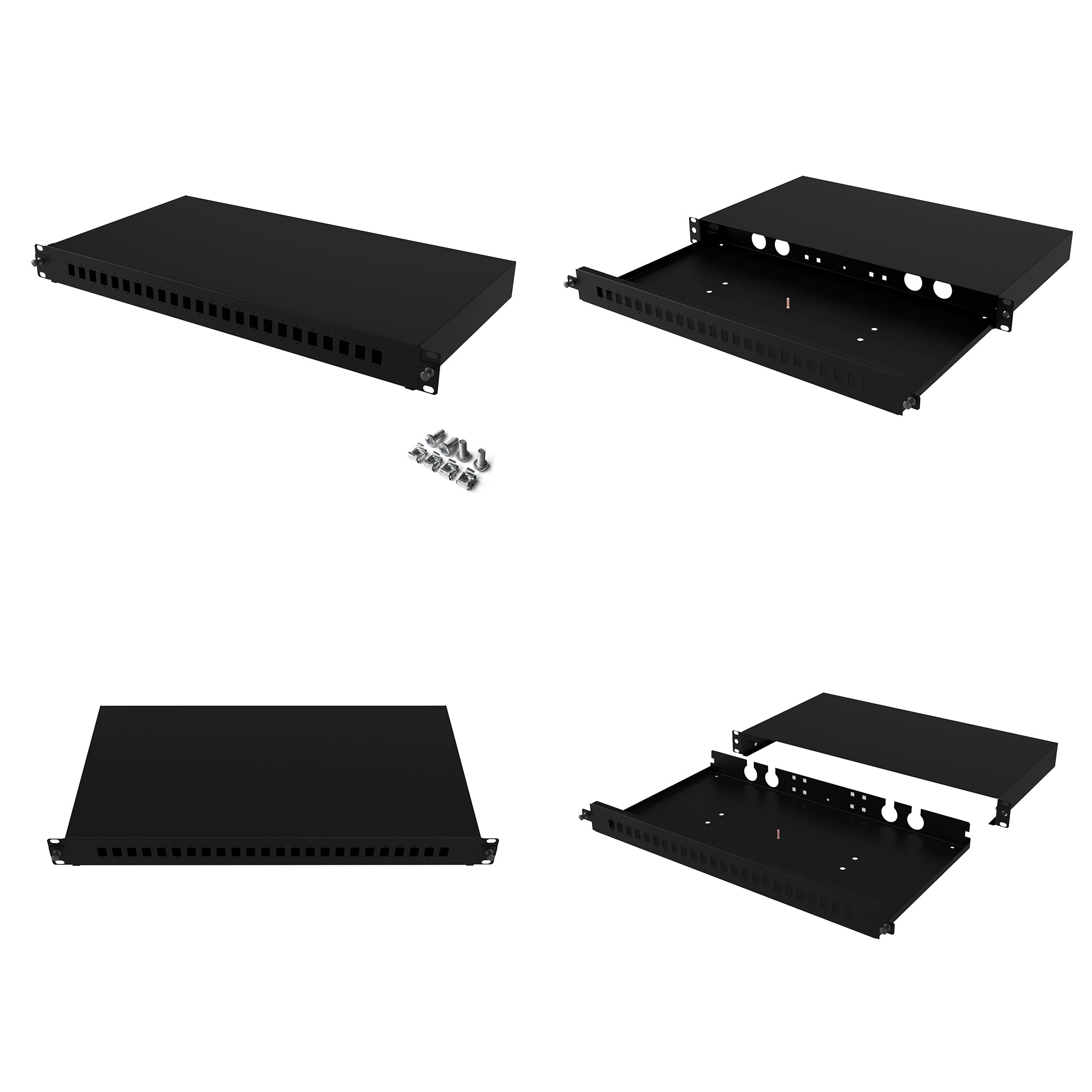 Reliable blank patch panel for fiber optic cable organization and neat setup.