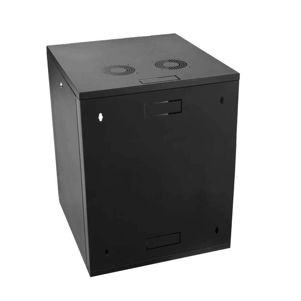 Wall mount server rack with tempered glass data enclosure for sleek and secure server storage.