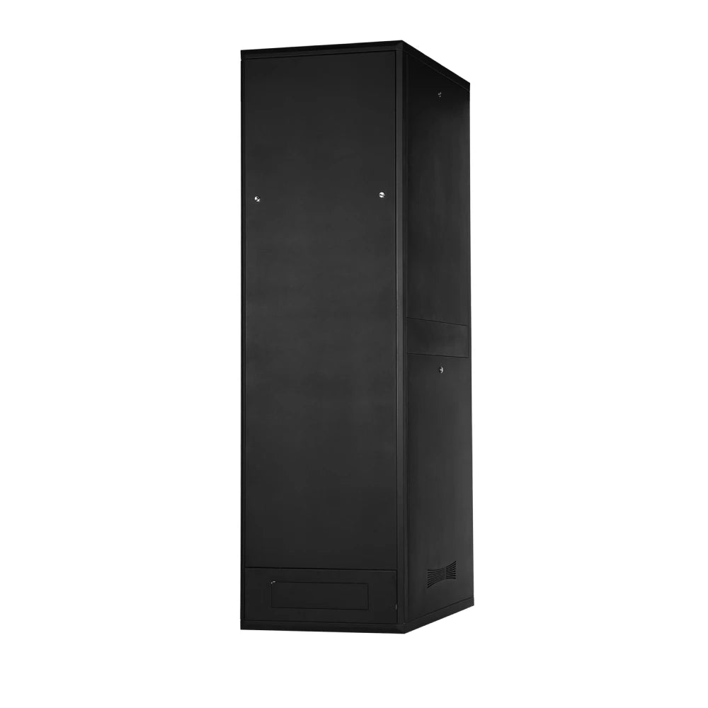 Sturdx modular rack cabinet with lock and tempered glass panel, perfect for secure server storage.