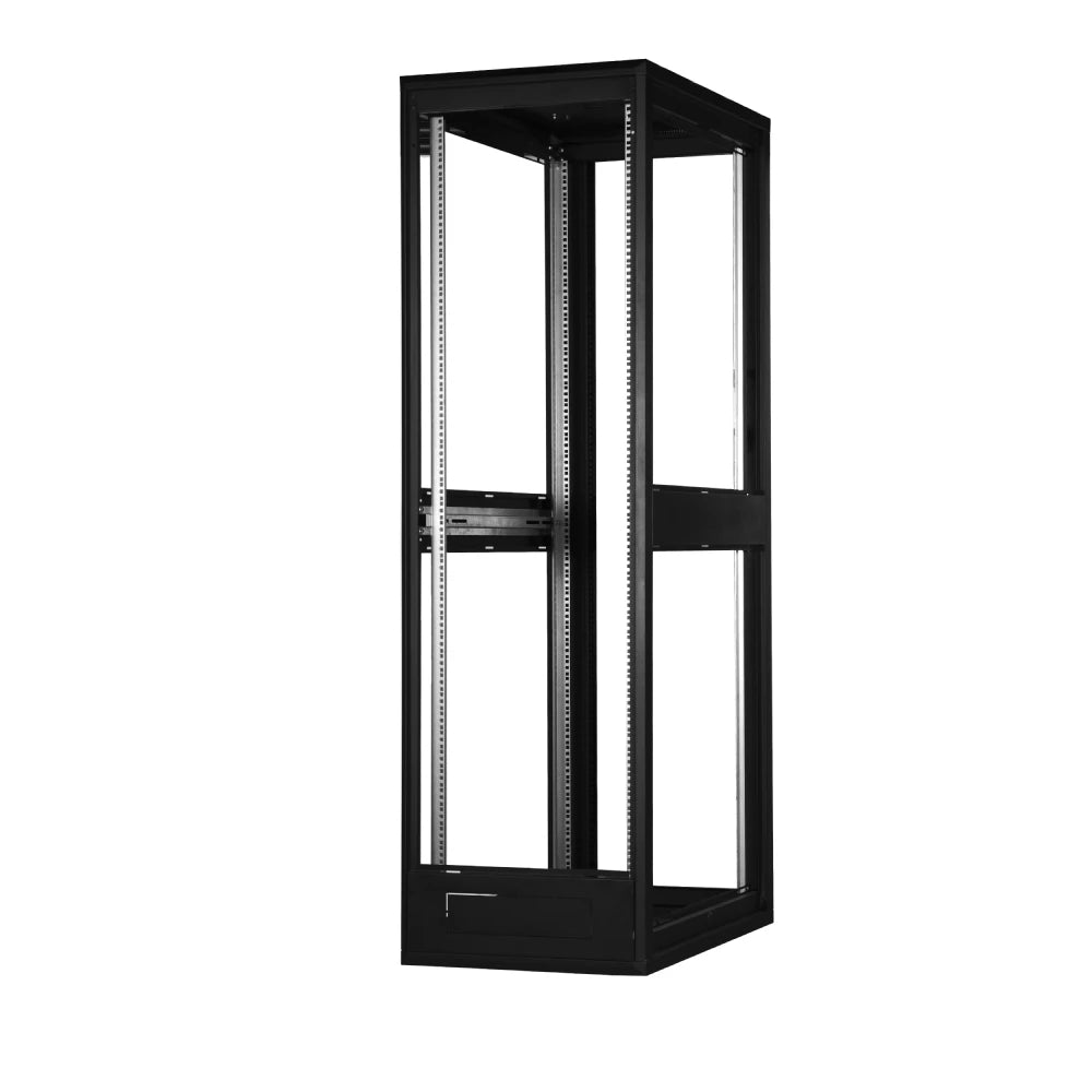 Tempered glass server rack cabinet with lock, ensuring security and durability for network.