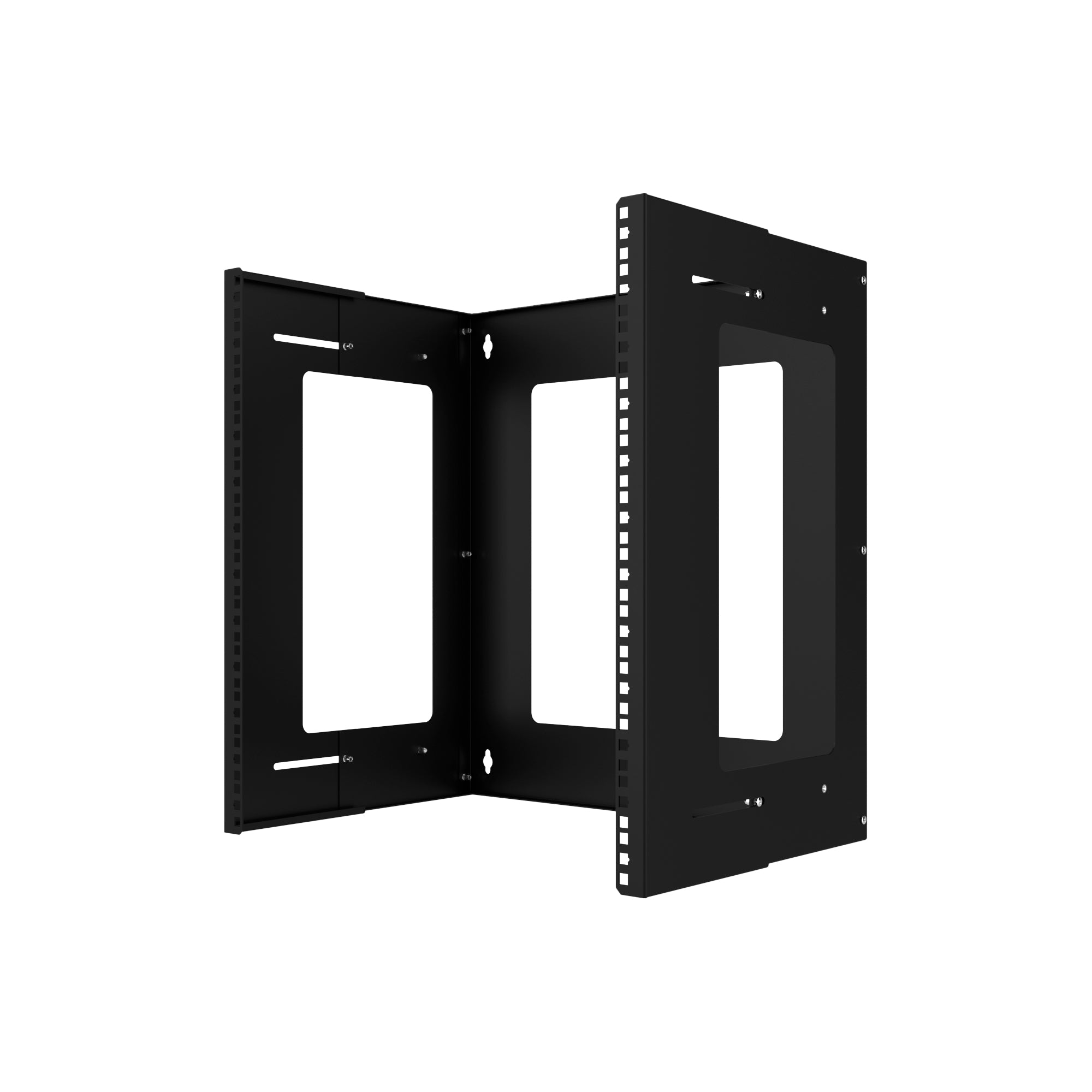 Wall-mount open-frame network rack with adjustable depth for versatile IT setups.