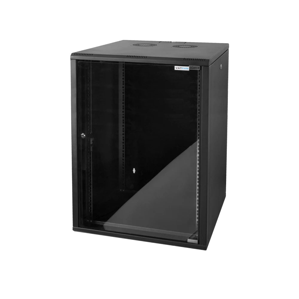 Wall mount server rack cabinet with tempered glass enclosure for secure, stylish storage.